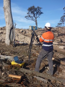 Creating a 3D laser scan of Aboriginal scarred  tree at Wilpinjong, NSW.